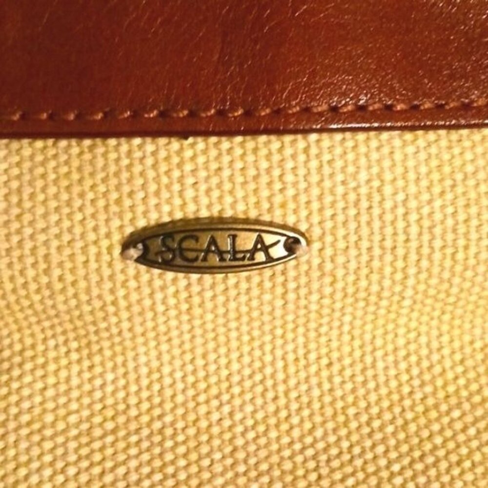 Scala Tan Canvas Palm Tree Bag Brown Leather Trim… - image 4